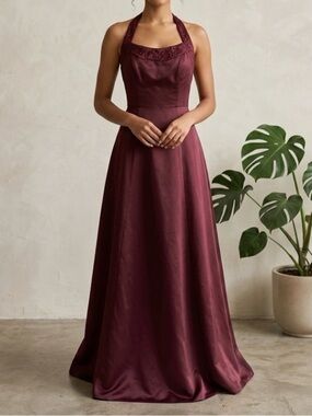Mori Lee Vintage 2001 Burgundy Halter Formal Gown Women’s 7/8